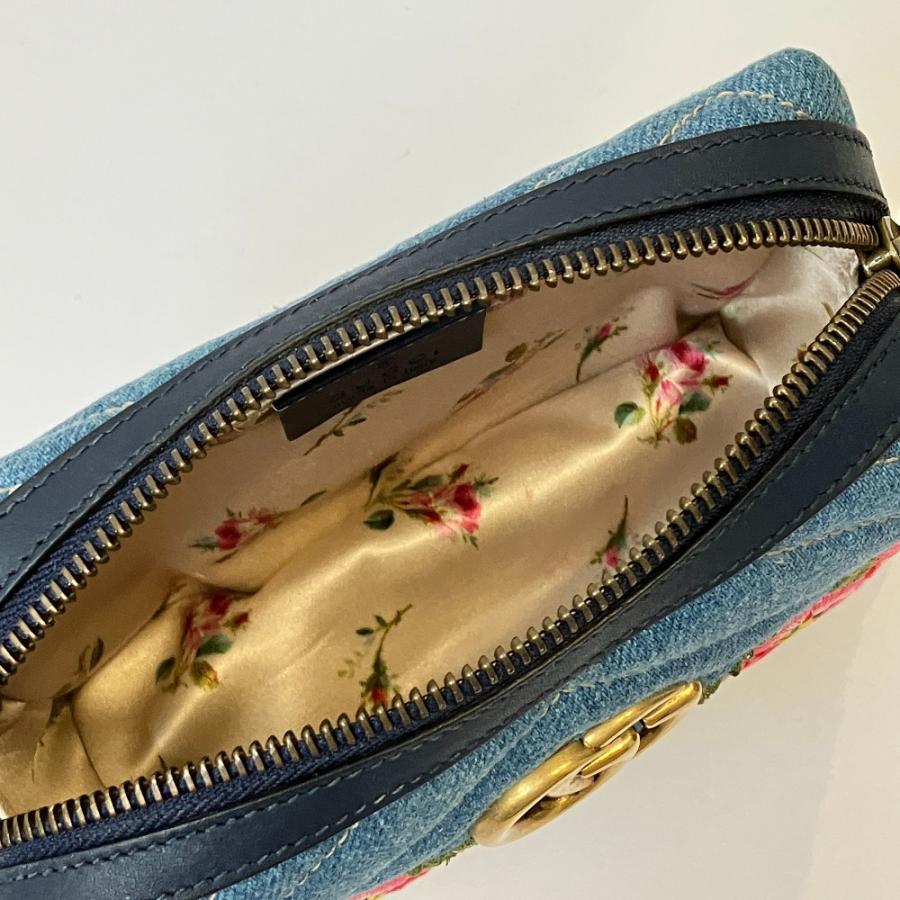 【Gucci】デニム マーモントポーチ ［日本限定］ GUCCI（グッチ） 美品 GGマーモント デニム 化粧ポーチ 476165 ブルー