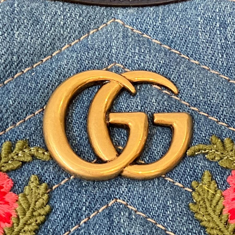 GUCCI（グッチ） 美品 GGマーモント デニム 化粧ポーチ 476165 ブルー
