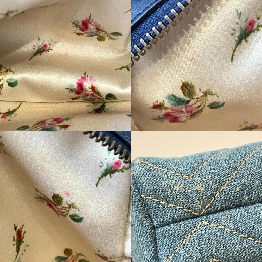 GUCCI GGモーメントデニムブルー 花柄 刺繍ポーチ GUCCI（グッチ） 美品 GGマーモント デニム 化粧ポーチ 476165 ブルー