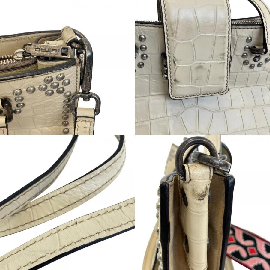 【美品】エトロEtroスタッズ付き黒レインボーバッグ ETRO（エトロ） スタッズ クロコ型押し 2WAY レインボーバッグ