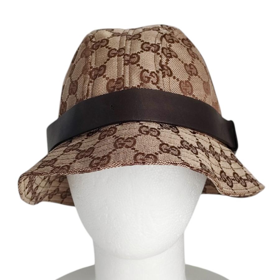 5564 グッチ バケットハット GG柄 総柄 キャンバス レザー ベージュ GUCCI グッチ バケットハット GG柄 キャンパス 帽子 S 5564 GUCCI
