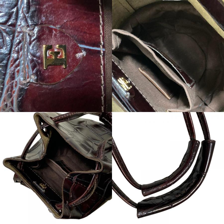 美品 ebagos エバゴス クロコ型押し カゴバッグ 巾着バッグ ブラウン レディース 古着 中古 USED 美品 ebagos エバゴス クロコ型押し カゴバッグ 巾着バッグ ブラウン