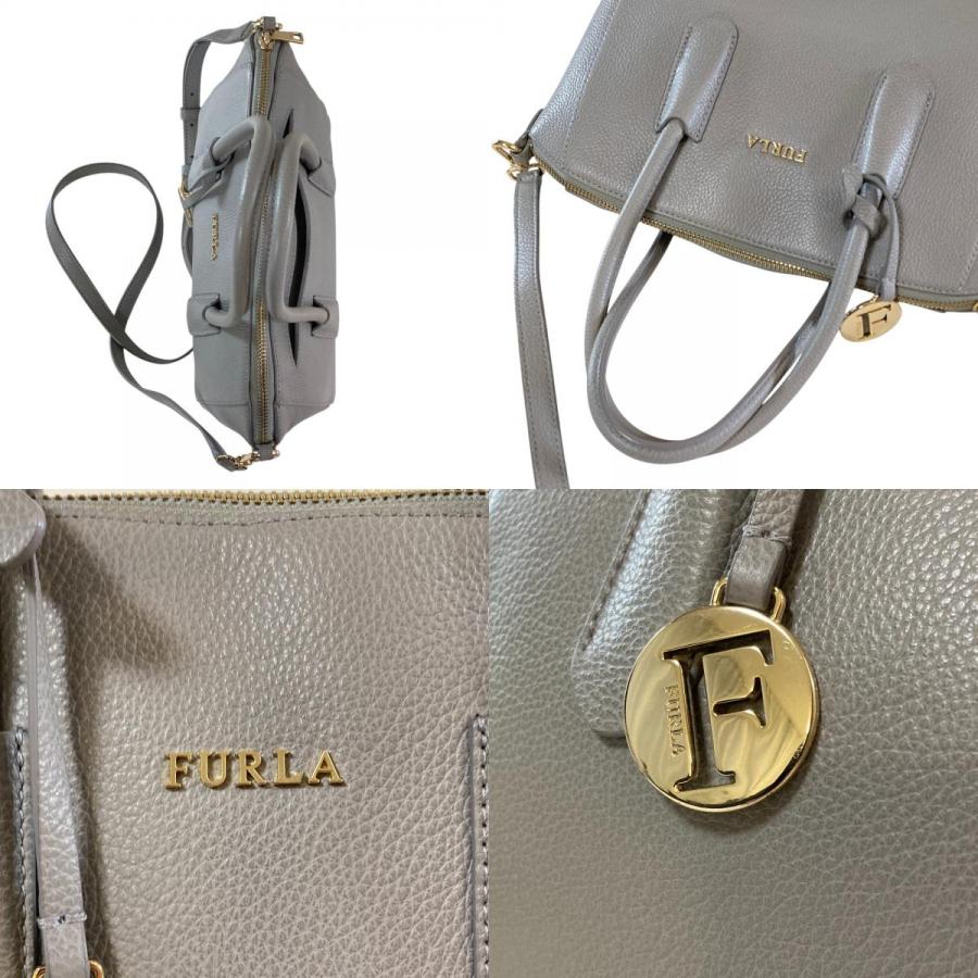 【極美品】フルラ　ホーボー　2way バッグ　ロゴ　ゴールド金具　レザー　グレー FURLA（フルラ） 美品 ロゴチャーム レザー 2WAY ショルダーバッグ