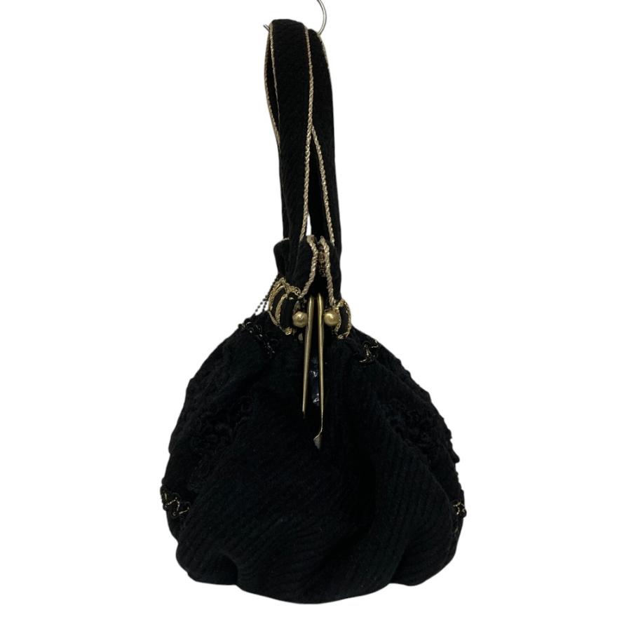 ANNA SUI（アナスイ） 美品 巾着 レース ハンドバッグ ブラック 