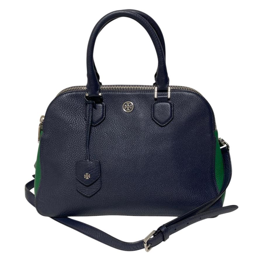 トリーバーチ シボ革 レザー 2WAY ネイビー ショルダーバッグ 美品 TORY BURCH（トリーバーチ） 美品 2WAY バイカラー シボレザー