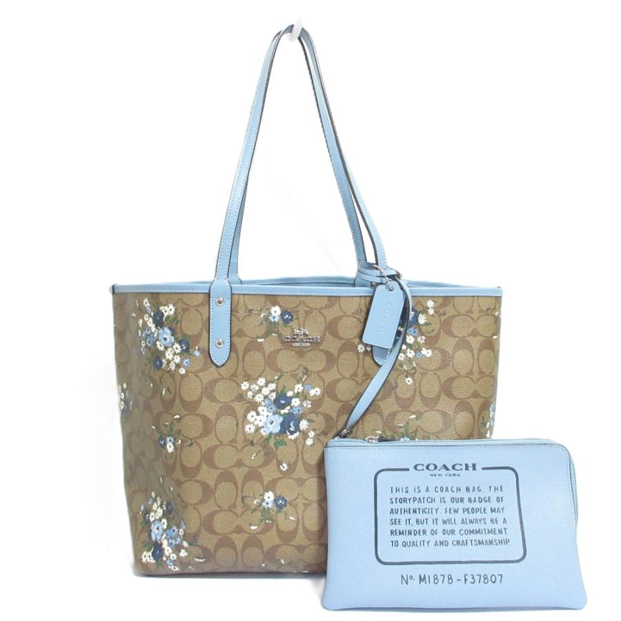 ブランド別 良品 COACH トートバッグ PVCレザー ブルー シグネチャー 