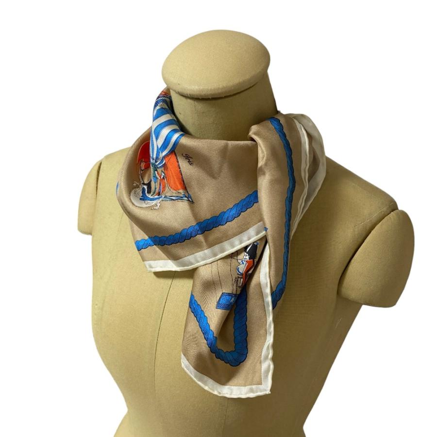 manipuri（マニプリ） 良品 気球柄 シルクスカーフ ベージュ