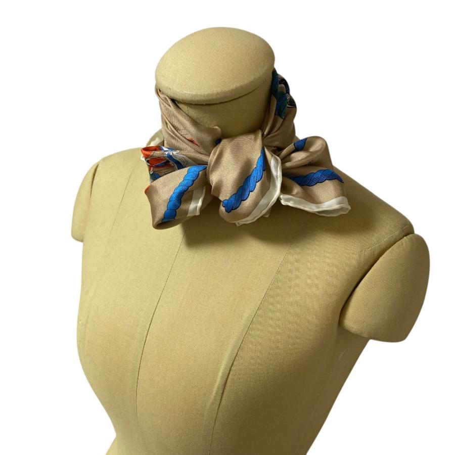 manipuri（マニプリ） 良品 気球柄 シルクスカーフ ベージュ