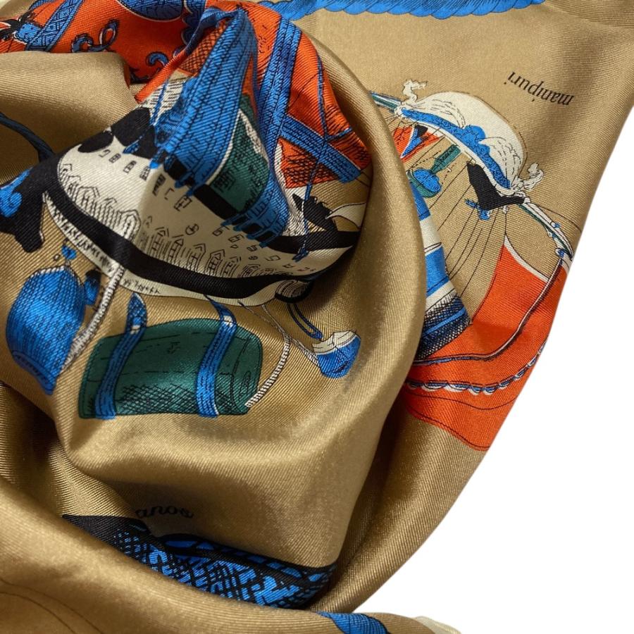 manipuri（マニプリ） 良品 気球柄 シルクスカーフ ベージュ