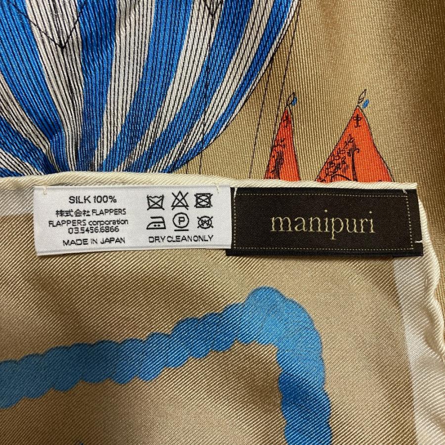 manipuri（マニプリ） 良品 気球柄 シルクスカーフ ベージュ