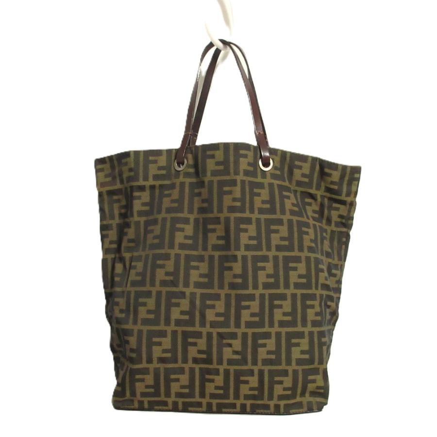 ✨良品✨FENDI フェンディ トートバッグ ズッカ柄 ナイロン 本革 ブラウン FENDI（フェンディ） 良品 ズッカ キャンバス トートバッグ 2201-26598