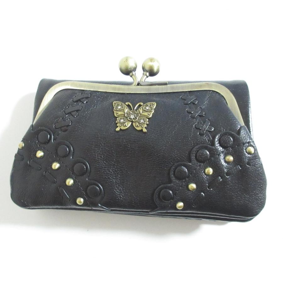 ANNA SUI アナスイ がま口 ブラック 蝶モチーフ スタッズ レザー ANNA SUI（アナスイ） 美品 マチルダ がま口 二つ折り財布 レザー