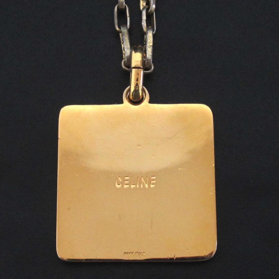 良品 CELINE セリーヌ ヴィンテージ マカダムチェーン 馬車ペンダント ネックレス ゴールドカラー×ボルドー レディース 古着 中古_1