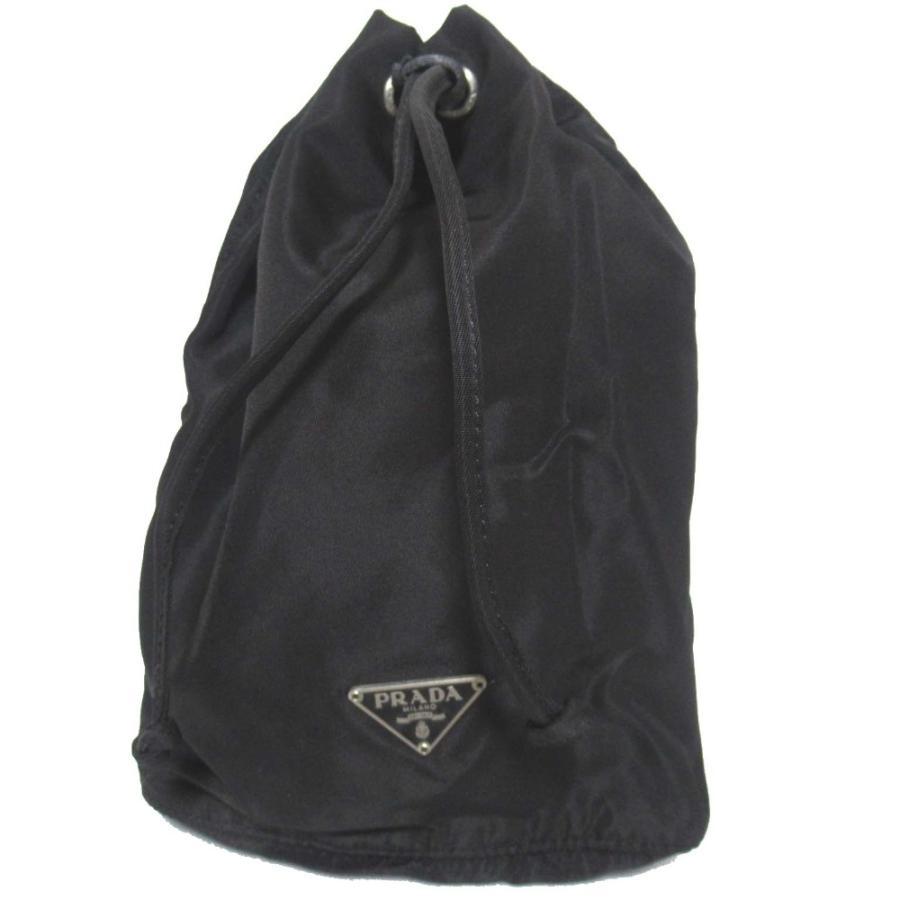 【美品】PRADA テスートナイロン　巾着　ポーチ　トライアングルロゴ　三角ロゴ PRADA（プラダ） 美品 トライアングルロゴプレート 巾着 ドロスト