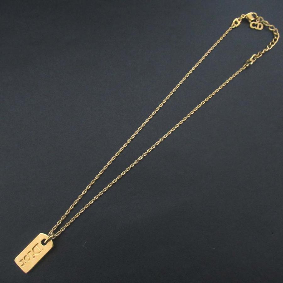 美品 ヴィンテージ Christian Dior クリスチャンディオール ドックタグ ロゴネックレス ペンダント GP ゴールドカラー レディース 古着 中古_2