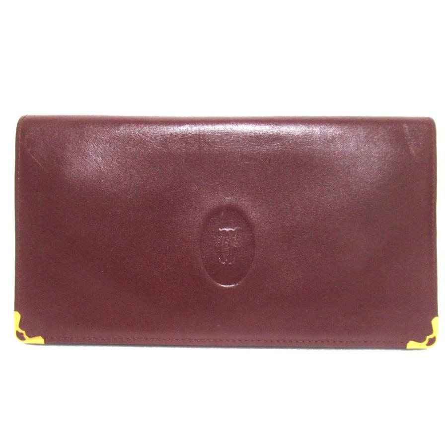 美品 Cartier カルティエ マストライン 二つ折り ロングウォレット 長財布 札入れ 小銭入れ ボルドー メンズ レディース 古着 中古 USED Cartier - 美品 Cartier カルティエ マストライン 二つ折り ロング