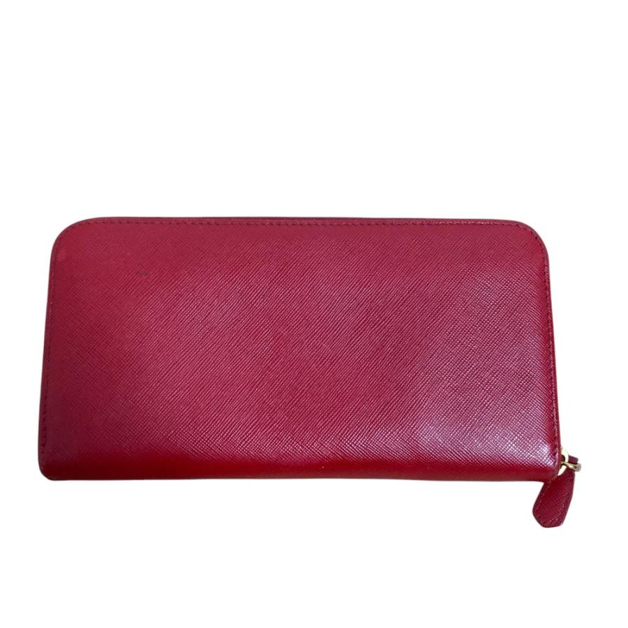 良品 PRADA プラダ サフィアーノレザー リボンモチーフ ラウンドファスナー ロングウォレット 長財布 レッド レディース 古着 中古 USED PRADA（プラダ） 良品 サフィアーノレザー リボンモチーフ ラウンド