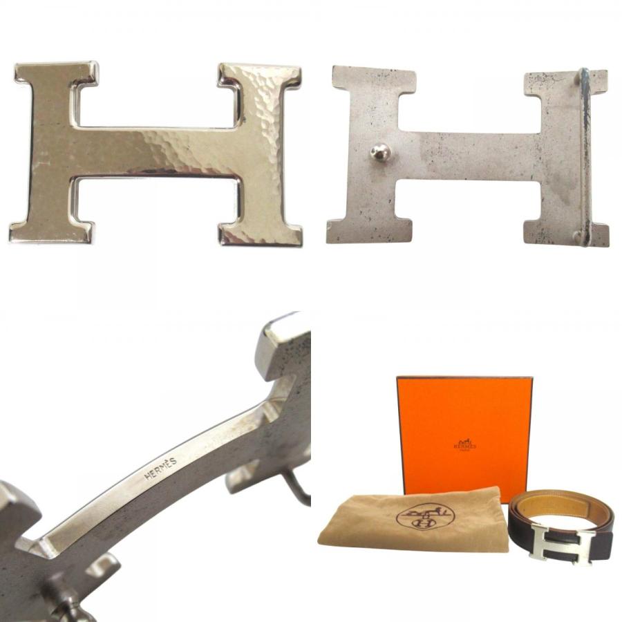 美品 HERMES エルメス コンスタンス Hマルトレ ギボシ リバーシブル ベルト サイズ80 □F刻印 ブラウン×ベージュ シルバーカラー メンズ 古着 中古 USED HERMES（エルメス） 美品 コンスタンス Hマルトレ ギボシ リバーシブル