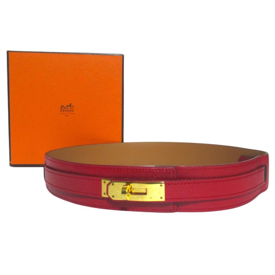 美品 HERMES エルメス ケリー金具 レザー ベルト レッド×ゴールド金具 HERMES（エルメス） 美品 ケリー金具 レザーベルト サイズ70 レッド