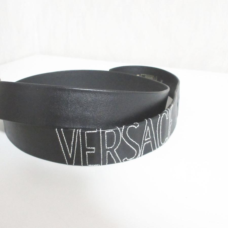 美品 GIANNI VERSACE ジャンニヴェルサーチ ロゴ刺繍 レザーベルト 95/38 ブラック メンズ 古着 中古 USED GIANNI VERSACE 美品 ジャンニヴェルサーチ ロゴ刺繍 レザーベルト 95