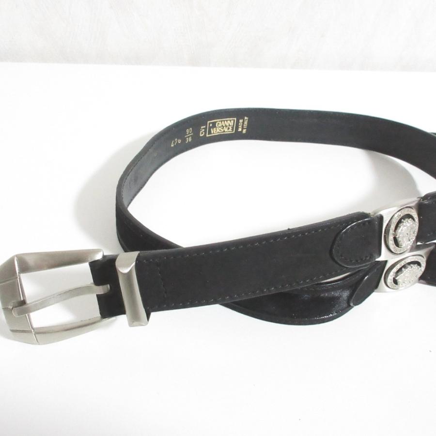 美品 GIANNI VERSACE ジャンニヴェルサーチ メデューサ金具 ハラコレザーベルト 90/36 ブラック メンズ 古着 中古 USED GIANNI VERSACE 美品 ジャンニヴェルサーチ メデューサ金具 ハラコ