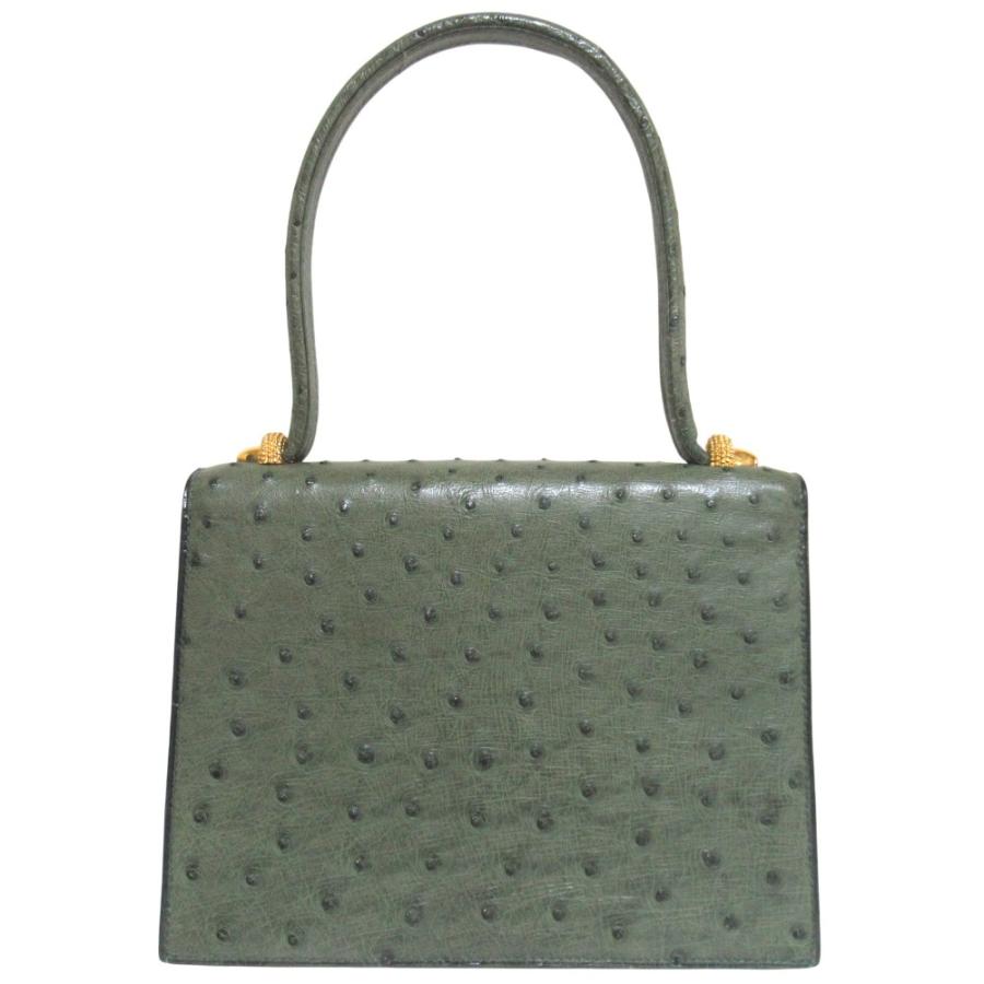 高級 オーストリッチ ハンドバッグ ショルダーストラップ付 グリーン36万円 MORABITO（モラビト） トラヴィアータ オーストリッチレザー トップ