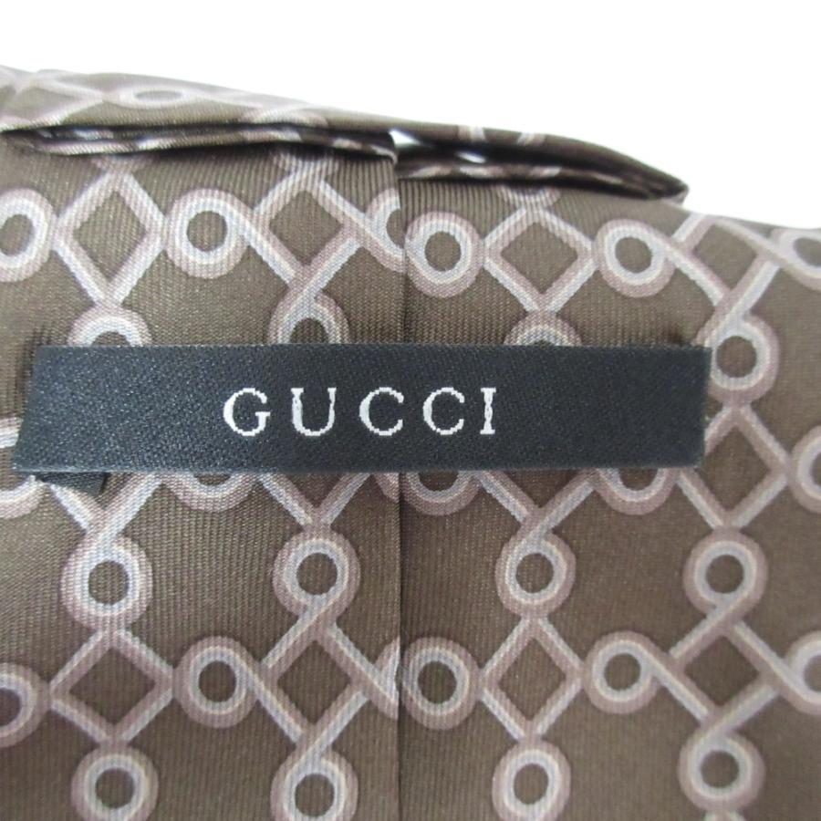 GUCCI（グッチ） 美品 幾何学柄 シルク ネクタイ ブラウン メンズ 古着