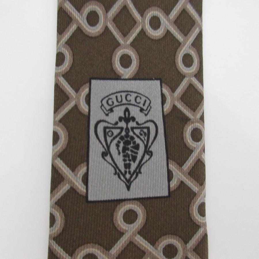 美品 GUCCI グッチ 幾何学柄 シルク ネクタイ ブラウン メンズ 古着 中古 USED GUCCI（グッチ） 美品 幾何学柄 シルク ネクタイ ブラウン メンズ 古着