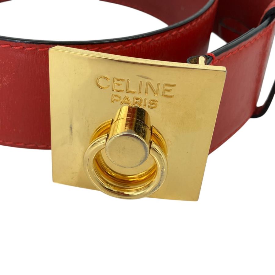 CELINE（セリーヌ） 良品 ヴィンテージ ロゴ金具 レザーベルト レッド