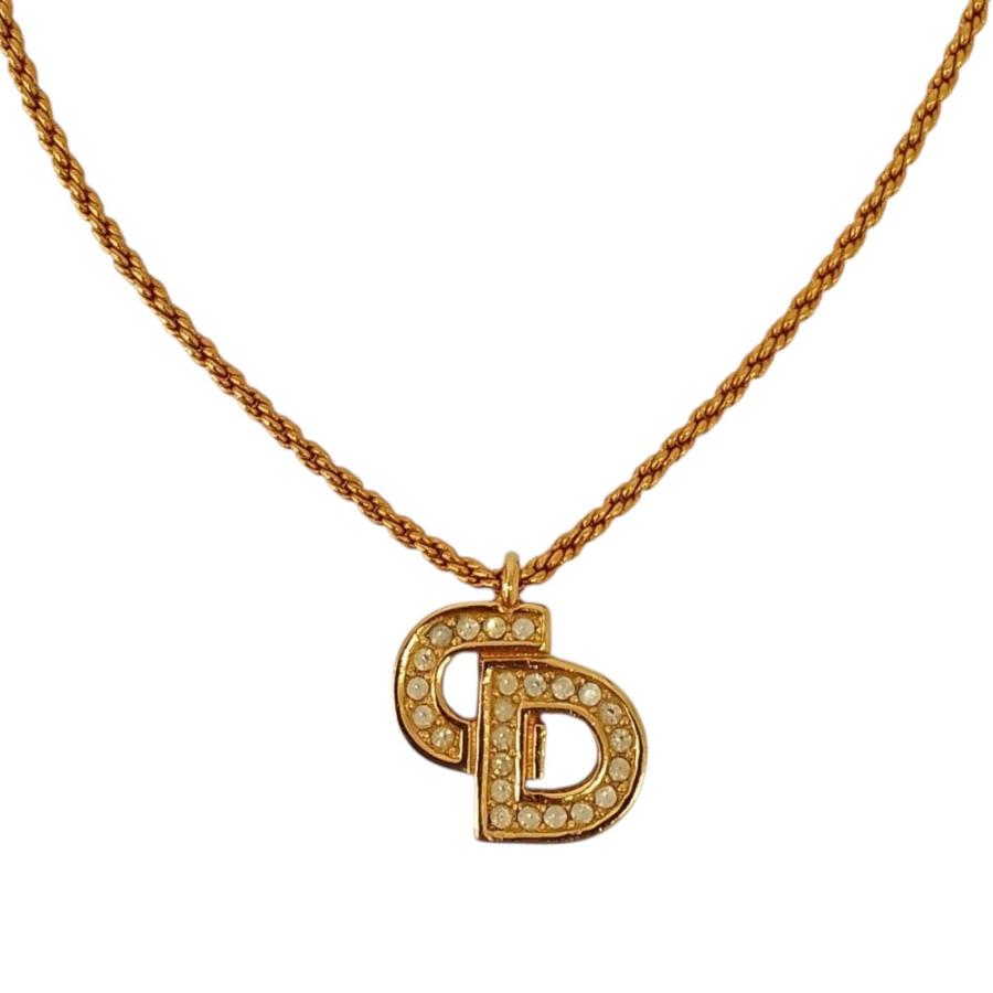 Dior ネックレス　Dロゴ　ゴールドラインストーン　ヴィンテージ　レディース Dior ディオール ヴィンテージ ラインストーン ロゴ ネックレス