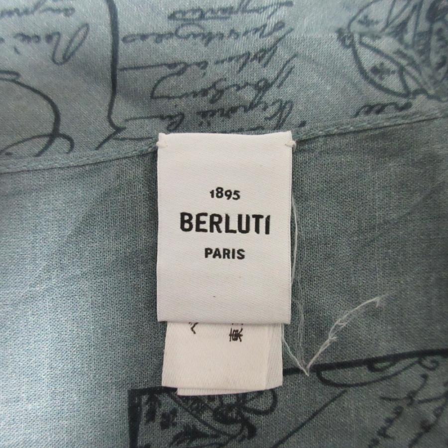 Berluti ベルルッティ カリグラフィー コットン ハンカチーフ グリーン系 メンズ 古着 中古 USED Berluti（ベルルッティ） カリグラフィー コットン ハンカチーフ