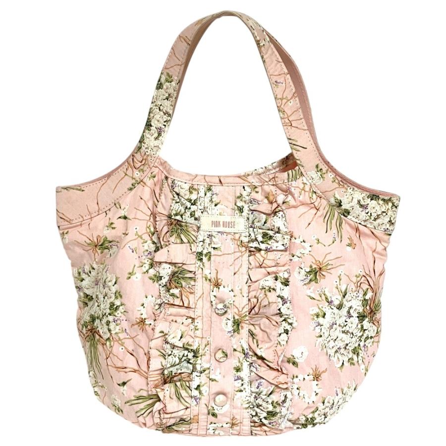 超美品　ピンクハウス　フラワープリント手提げバック PINK HOUSE（ピンクハウス） フラワー ブーケプリント フリル