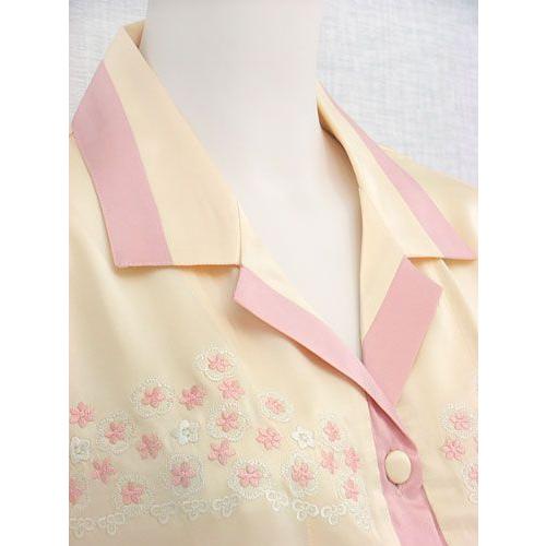 アウトレット 黄色M/L シルク100%パジャマ レディース 長袖 花刺繍 赤