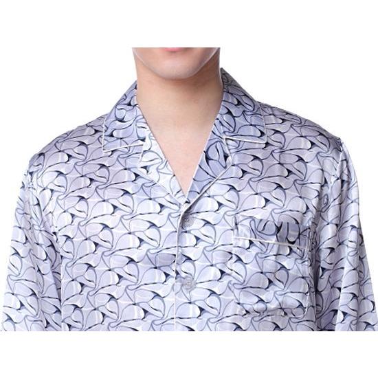 【新品】 シルクパジャマ メンズ 長袖 シルク100% 波紋 パープル パジャマ
