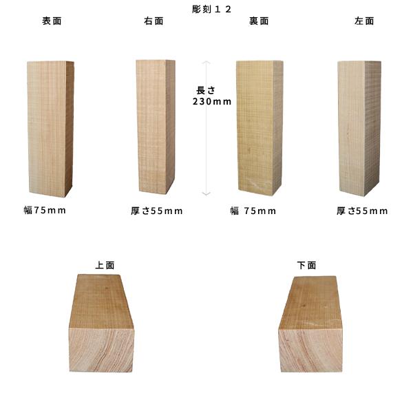 彫刻用木材 桧 長さ230×柾目幅75×板目幅55mm 規格品 No.12 ο 彫刻 木材