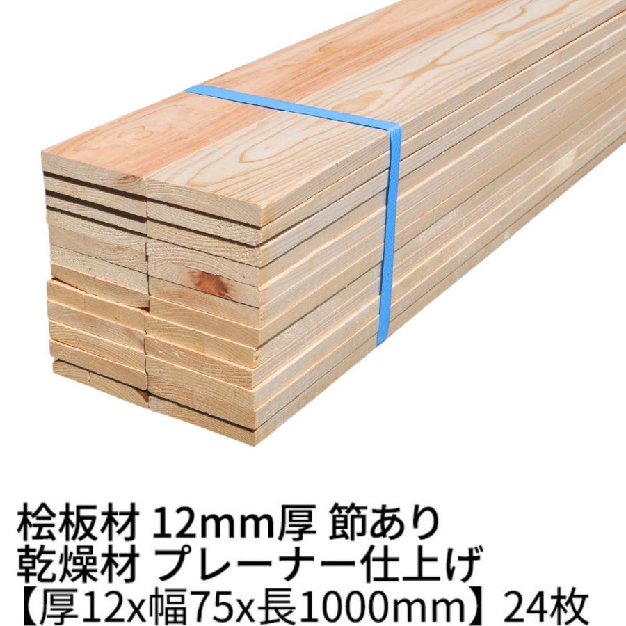 桧板 厚み12×幅75×長さ1000mm 24枚 節有り 乾燥材 プレーナー ο ヒノキ 
