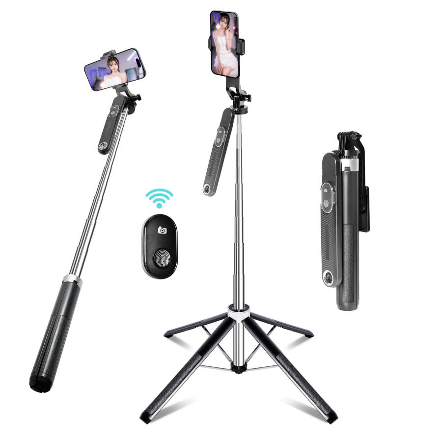 スマホ 三脚 自撮り棒 長い 180cm以上 スマホスタンド 【設計強化180cm & 充電式リモコン】1/4ネジ付き じどり棒 カメラ 一脚/三脚