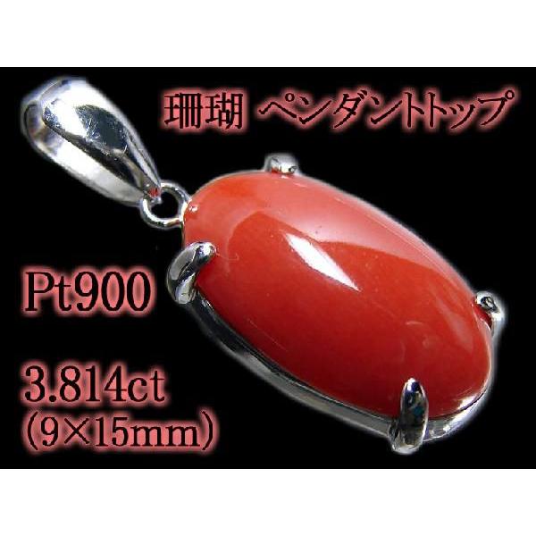 プラチナ（Pt900）ド迫力なオーバルカボッションサンゴ珊瑚シンプル 