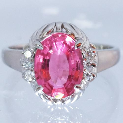 ピンクトルマリン 1.650ct　ダイヤモンド 0.080ct プラチナ Pt900 デザイン リング 　サイズ直し無料＆宝石鑑別書付きの画像