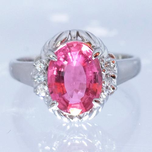 ピンクトルマリン 1.650ct　ダイヤモンド 0.080ct プラチナ Pt900 デザイン リング 　サイズ直し無料＆宝石鑑別書付きの画像