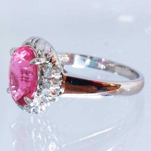 ピンクトルマリン 1.650ct　ダイヤモンド 0.080ct プラチナ Pt900 デザイン リング 　サイズ直し無料＆宝石鑑別書付きの画像