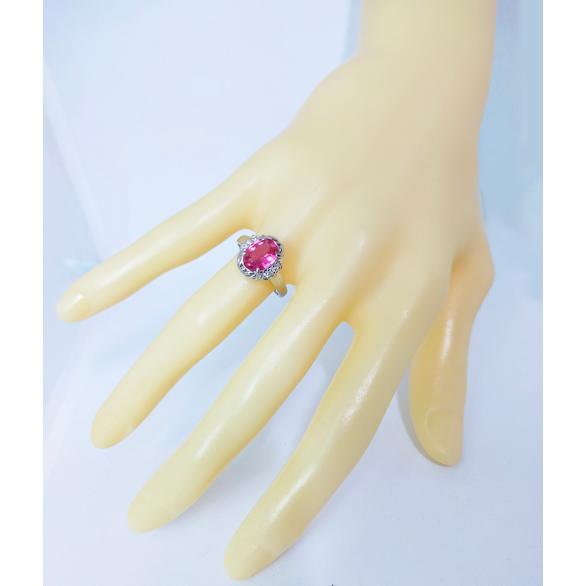 ピンクトルマリン 1.650ct　ダイヤモンド 0.080ct プラチナ Pt900 デザイン リング 　サイズ直し無料＆宝石鑑別書付きの画像