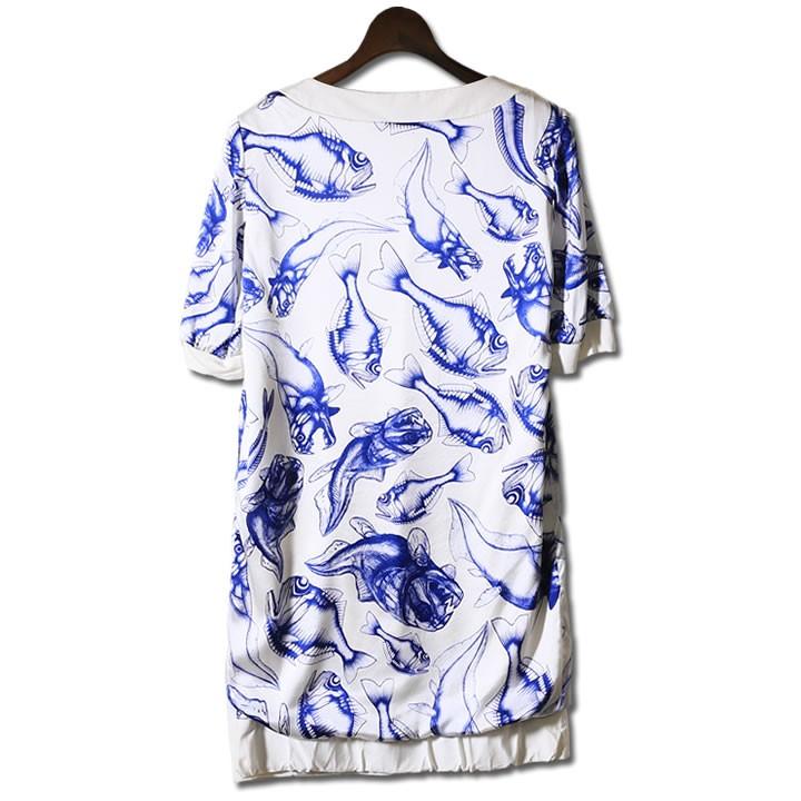 ジースターロウ G Star Raw ワンピース ドレス レディース フィッシュ柄 魚柄 シルク混 チュニック丈 半袖 Neo Dress Gst L P 97 5 キイロヤ インポート 通販 Yahoo ショッピング