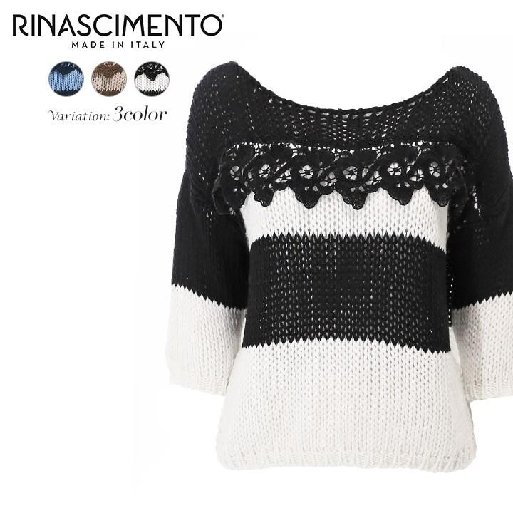 リナシメント Rinascimento ニットセーター レディース メッシュレース調 ざっくりニット ゆったり 五分袖 七分袖 Rin L T 418 キイロヤ インポート 通販 Yahoo ショッピング