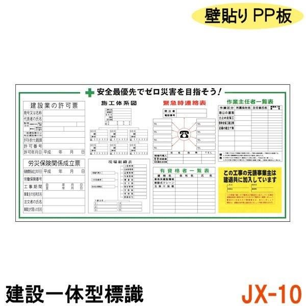 建設一体型標識 JX-10 壁貼りタイプ PP製 建設業の許可票 / 労災保険