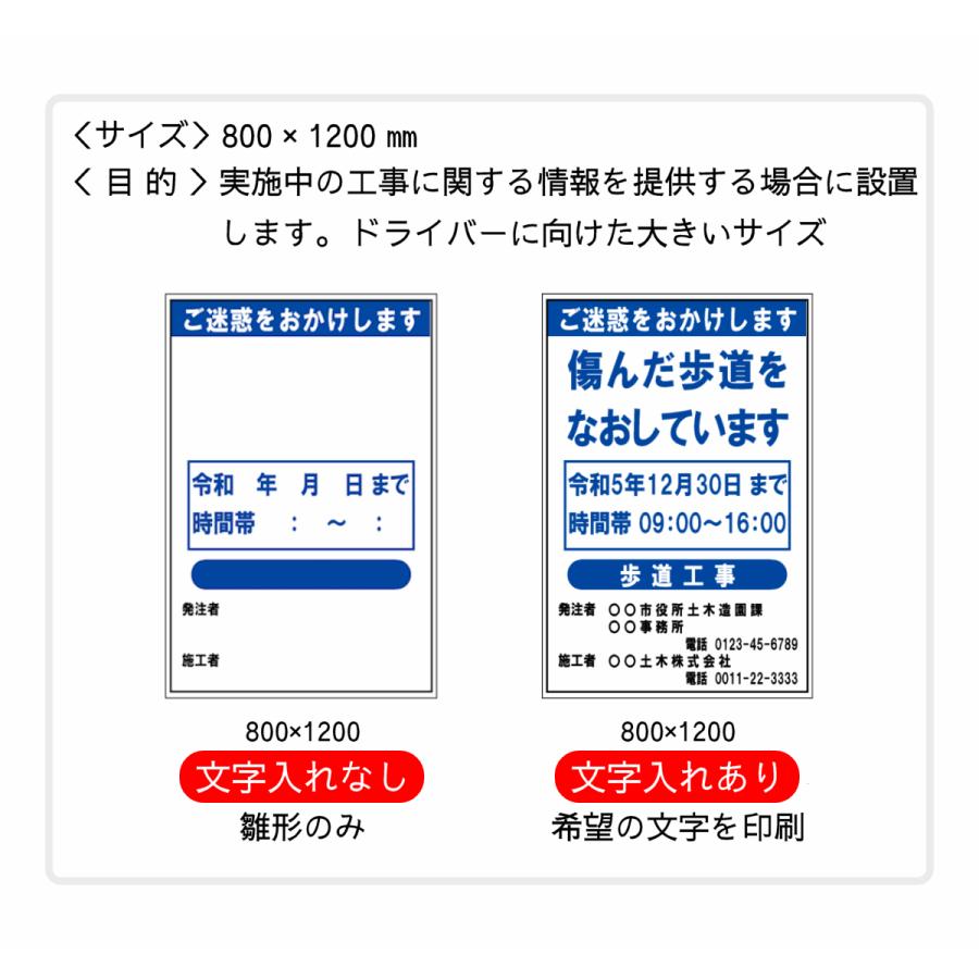 文字入れ 選べる反射タイプ 路上工事看板 工事看板 工事標示板 青 別注