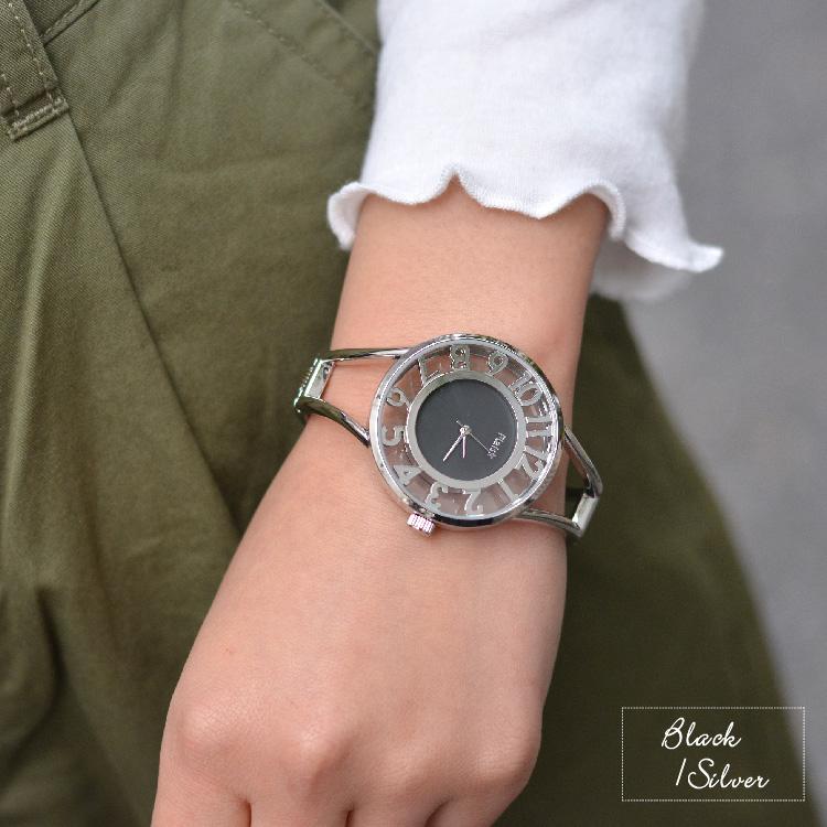 腕時計 レディース バングルウォッチ 文字盤スケルトン かわいい