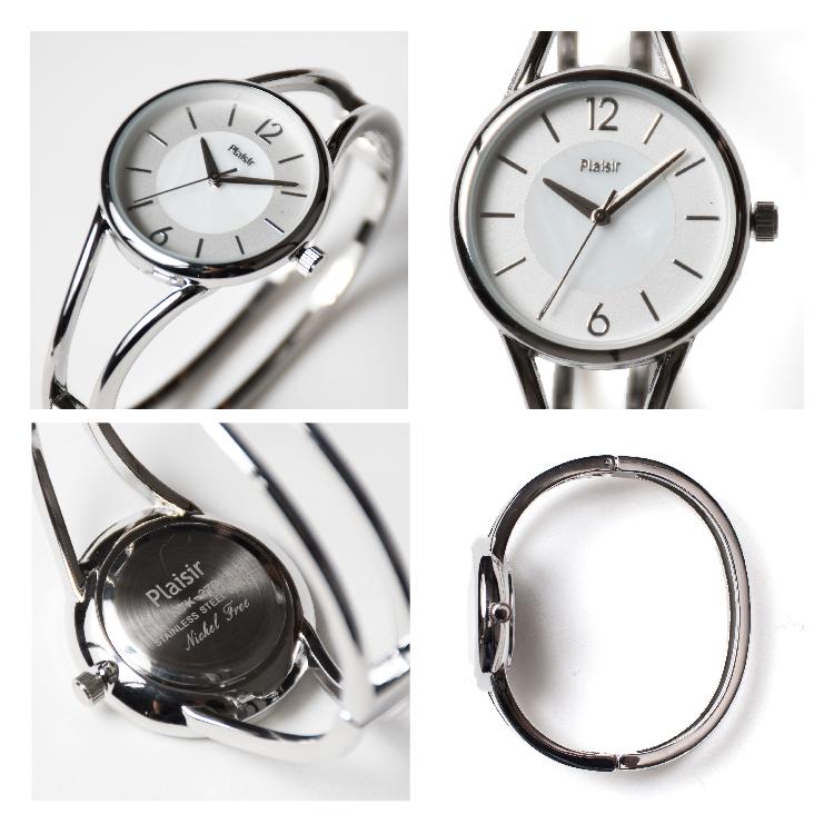   バングル一体型 腕時計 シルバー 北欧 稼働品 腕時計 レディース バングルウォッチ ニッケルフリー シェルダイヤル