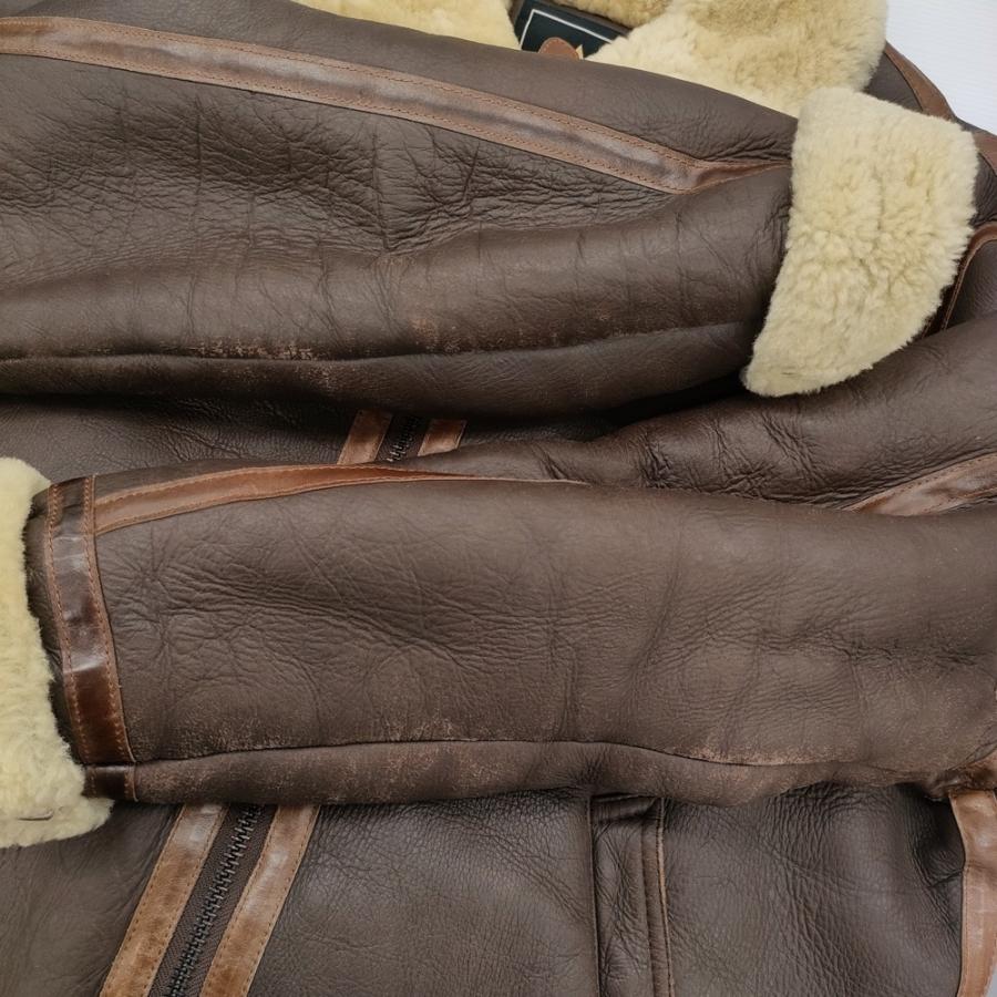 ALPHA ムートンジャケット B-3 茶 L ボア レザージャケット　羊革 羊革】ALPHA ムートンジャケット B-3 黒 L ボア レザージャケット