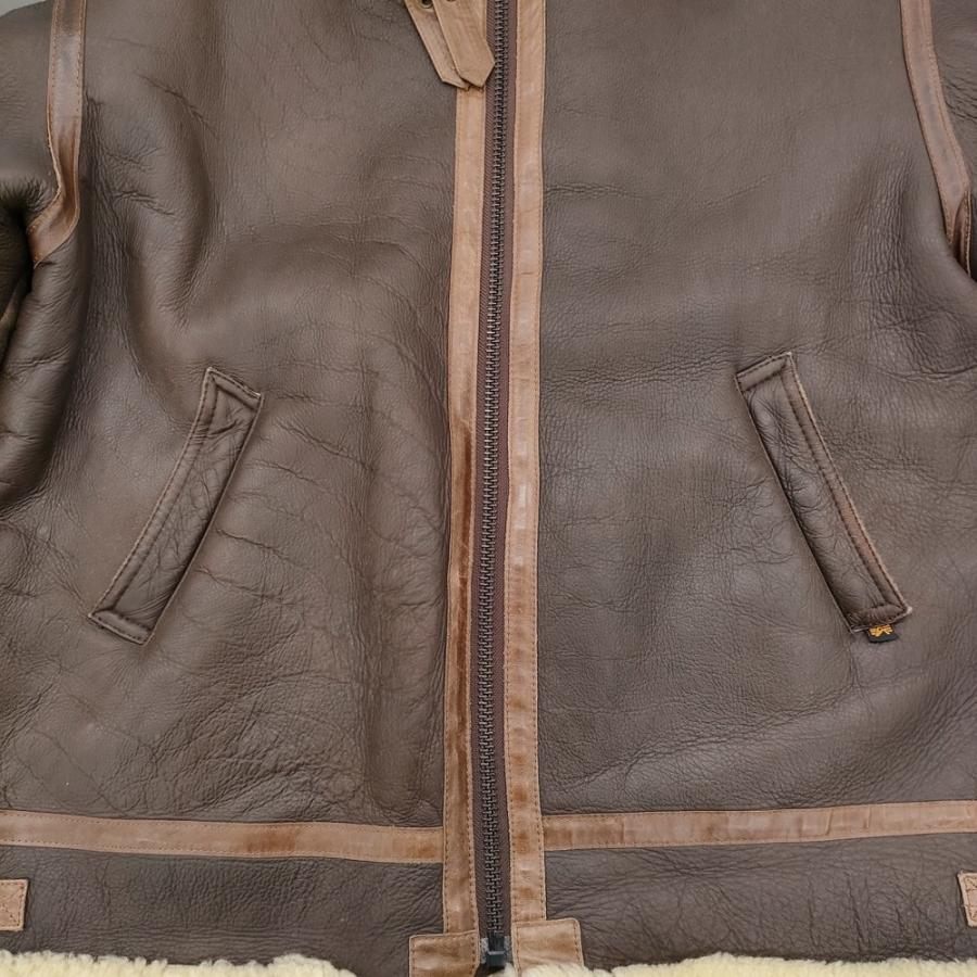 ALPHA ムートンジャケット B-3 茶 L ボア レザージャケット　羊革 羊革】ALPHA ムートンジャケット B-3 茶 L ボア レザージャケット